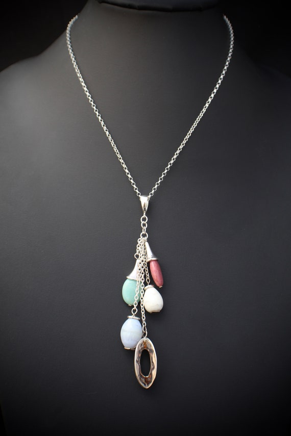 Multi stone necklace: Rose, Lilac, White, Turquoi… - image 2