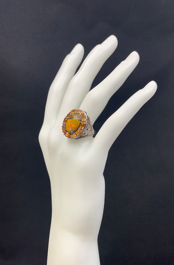 Orange Agate Ring:  Sterling silver ring with viv… - image 1