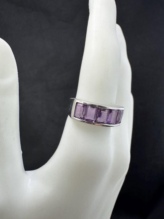 Amethyst,sterling silver ring:  Five brilliant em… - image 7