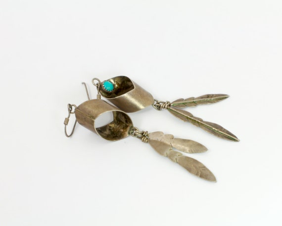 Native American Earrings: Feather and Turquoise S… - image 3