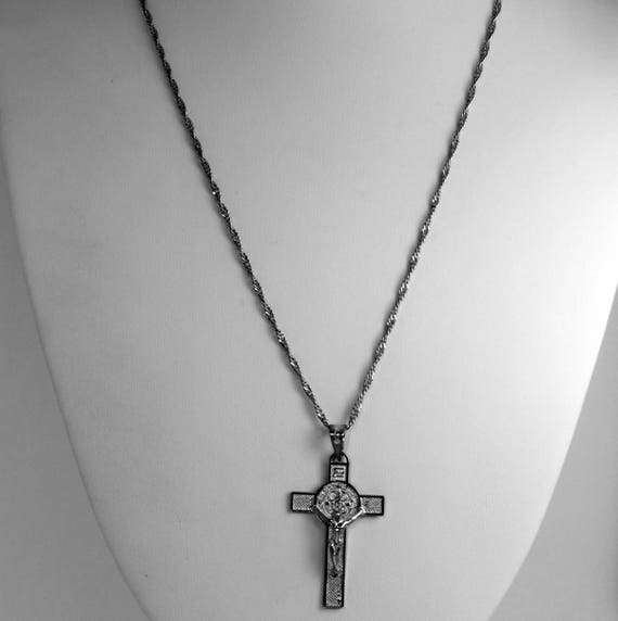 Sterling Silver Greek Orthadox Cross Pendant 1 x 1//2 inches with Sterling Silver Lite Curb Chain
