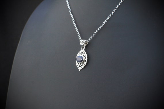 Sapphire, silver pendant necklace: Deep sapphire … - image 7