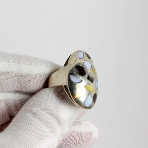 Large Turtle Back Geometric Multi Stone Sterling S
