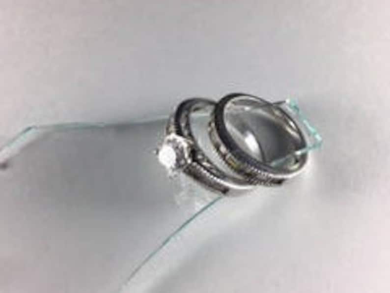 9 Cubic Zirconia Silver Engagement Ring and Wedding Band Set with Solitaire and Small Clear CZ Stones Sz