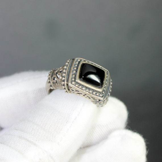 Mid Century, onyx silver ring: Rectangular Stone … - image 3