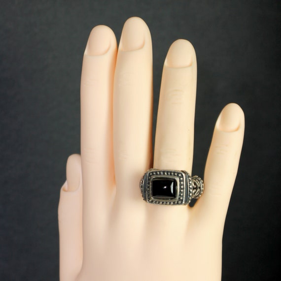 Mid Century, onyx silver ring: Rectangular Stone … - image 5