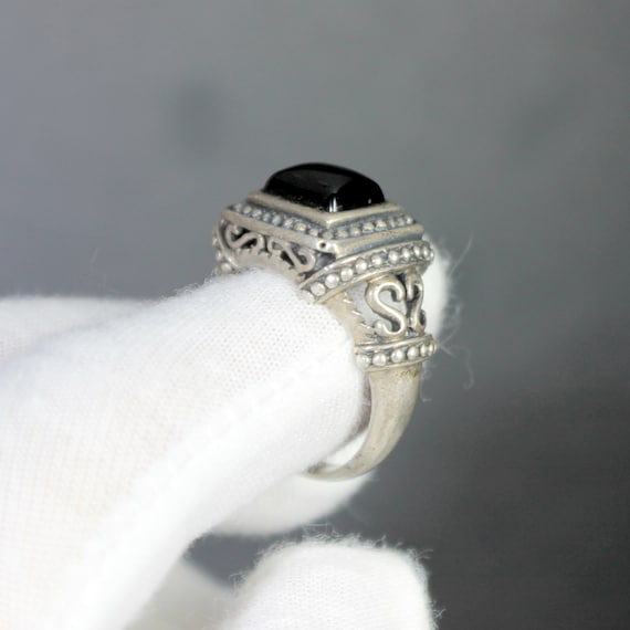 Mid Century, onyx silver ring: Rectangular Stone … - image 2