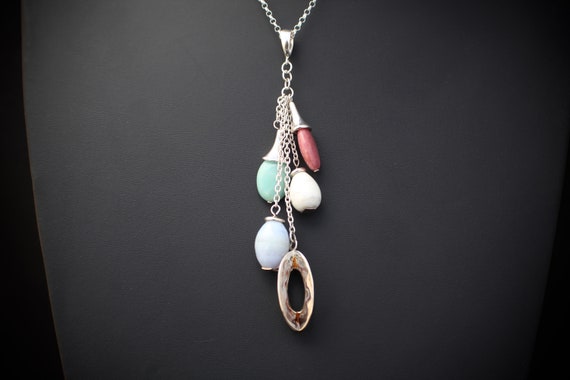Multi stone necklace: Rose, Lilac, White, Turquoi… - image 4