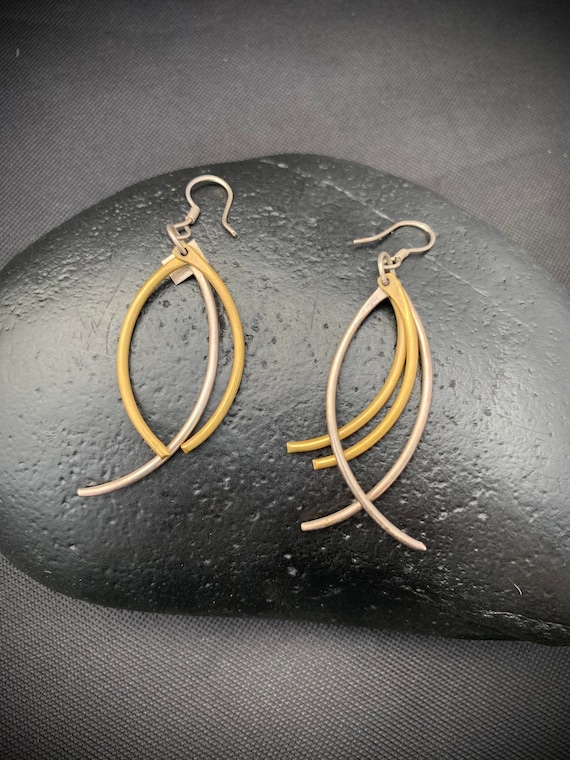 Silver, Gold, dangling earrings: A-symmetrical  e… - image 1