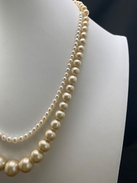 Faux Pearl pair of necklaces: Sterling clasp on l… - image 10