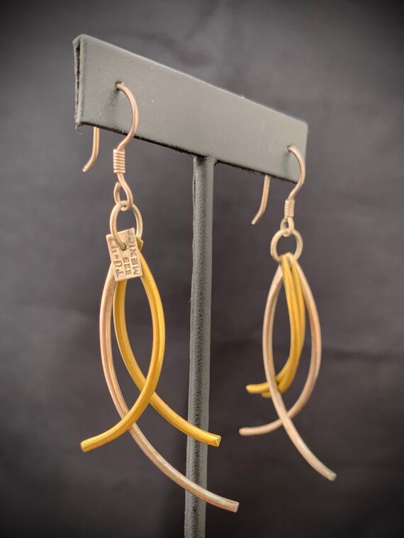 Silver, Gold, dangling earrings: A-symmetrical  e… - image 2