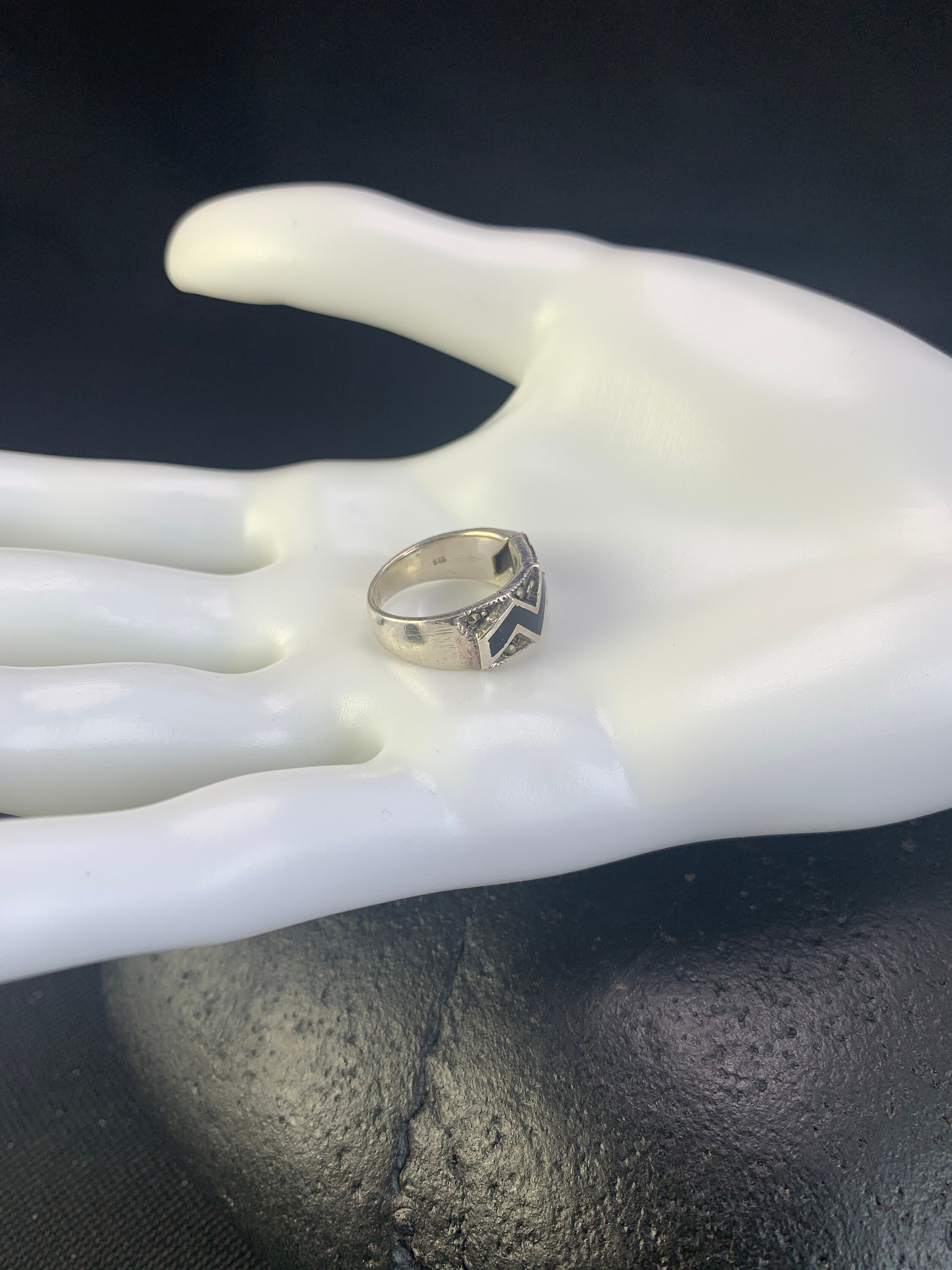 Art Deco Silver Ring: Old Hollywood Style Silver and Onyx