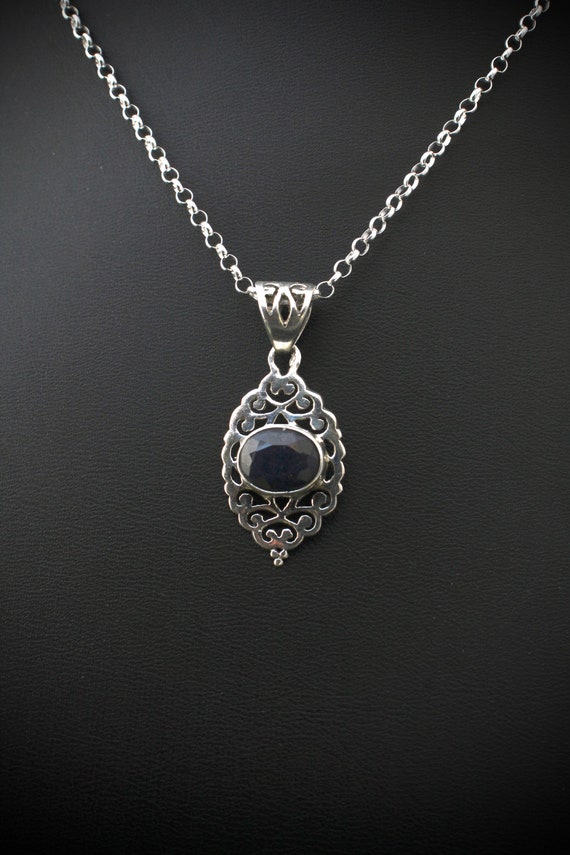 Sapphire, silver pendant necklace: Deep sapphire … - image 8