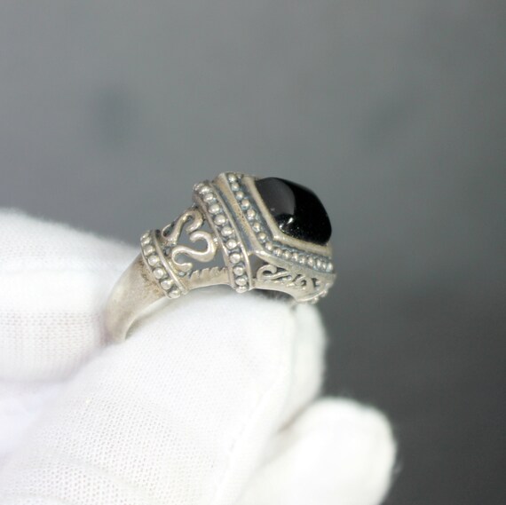 Mid Century, onyx silver ring: Rectangular Stone … - image 1
