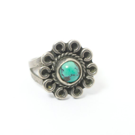 Native America ring: Silver and Turquoise Flower … - image 2
