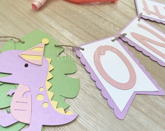 Dinosaur Dino Pastel Pink Banner Age Name or Happy Birthday |  Dino Party Banner | Pink Dino  Theme Party | Dinosaur Theme