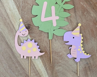 Pink Dinosaur Cake Topper Set | Dino Cake Topper | Dinosaur Pink Party | Pink Dinosaur Party Decor |