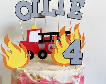 FireTruck Fire Truck Cake Topper Set | Fire  Truck Party Theme | Fire Truck | Personalised with Name and Age