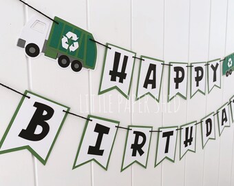Garbage Truck Age Name or Happy Birthday Banner | Garbage Truck Banner | Garbage Truck Party | Truck Theme