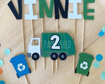 Garbage Truck Cake Topper Set | Garbage Truck Party Theme | Garbage Truck | Personalised with Name and Age