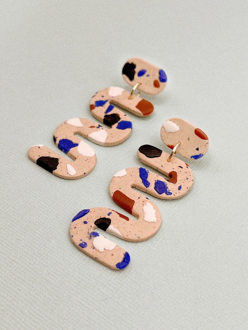 Tallulah Terrazzo Abstract Squiggle Shape drop statement earrings image 1