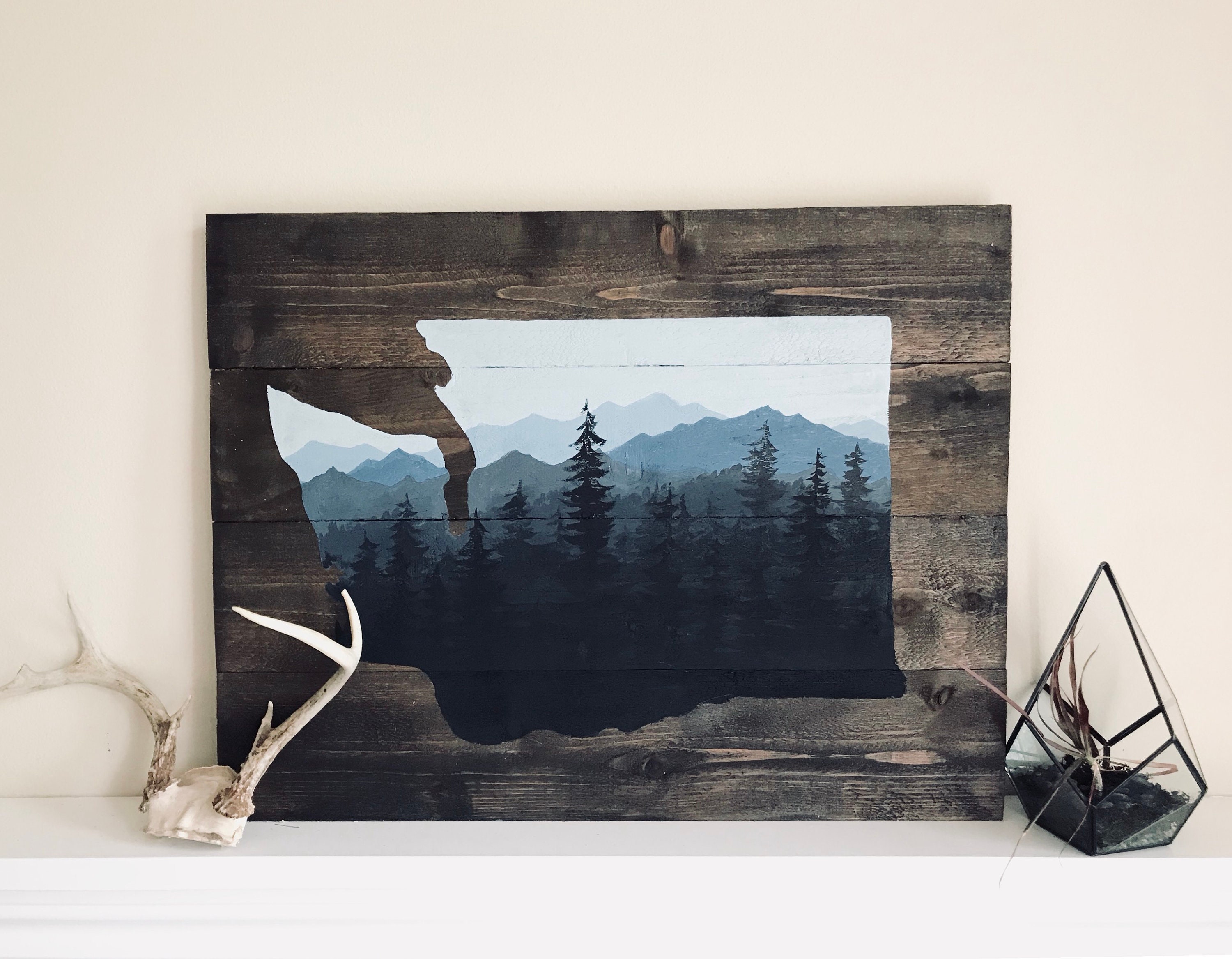 Rustic Wood Pallet Mountain Landscape State Silhouette Etsy