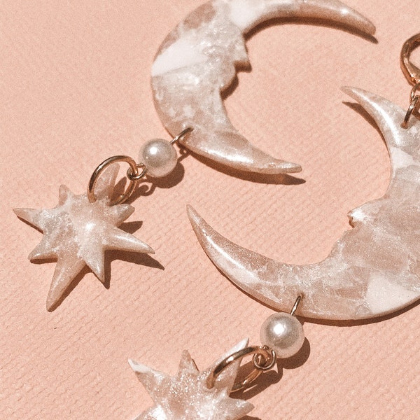 Celeste Moon & Stars Gemstone drop statement earrings