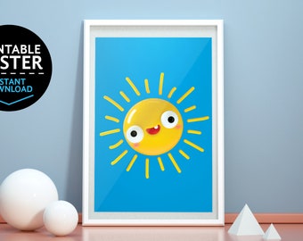 Sun Printable Poster, smile sun print , Kids Room Poster, Cute Children Poster, Nursery Poster, INSTANT DOWNLOAD