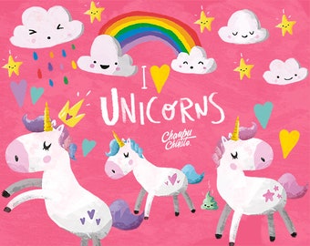 Unicorns Clipart - Unicorn download  - Instant download vector art - rainbow unicorn art - Unicorns graphics