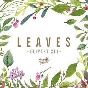 Leaves Clipart Set- INSTANT DOWNLOAD Branches clipart, Ferns clipart, Leaf clipart, Forest Leaves, Greenery Leaf Branches and Stems graphics