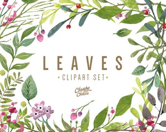Leaves Clipart Set- INSTANT DOWNLOAD Branches clipart, Ferns clipart, Leaf clipart, Forest Leaves, Greenery Leaf Branches and Stems graphics