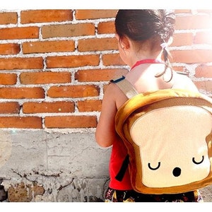 Mini backpack,Back to school fabric backpack, Mrs bread slice kawaii cute backpack for toddlers, cute toast backpack, School bag for kids image 4