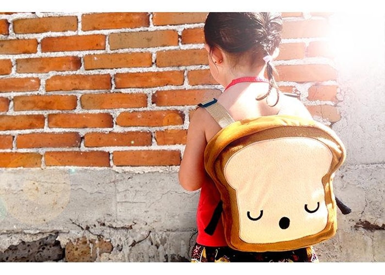 Mini backpack,Back to school fabric backpack, Mrs bread slice kawaii cute backpack for toddlers, cute toast backpack, School bag for kids image 4