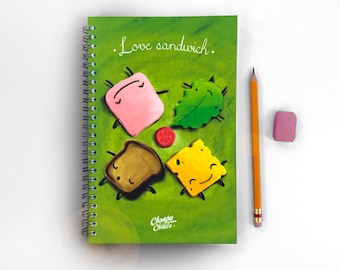 A5 Notebook, Writing journal, spiral notebook, kawaii  journal, cute journal, diary, sketchbook, blank lined grid - food kawaii notebook