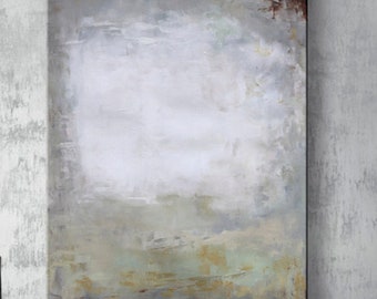 Grande peinture abstraite à l’huile sur toile, Art contemporain moderne, Art de grande taille, Peinture sur toile acrylique Art mural gris blanc or vert