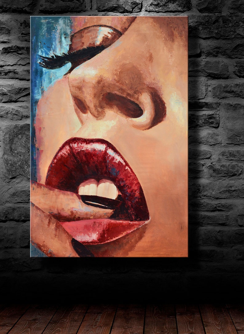 Oil painting modern art womens lips finger and face canvas art paintings on canvas wall art abstract painting large painting mouth