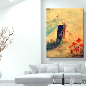 oil painting, modern art, Windmill and poppies, canvas art, paintings on canvas, wall art, painting, abstract painting, wall painting, art image 2