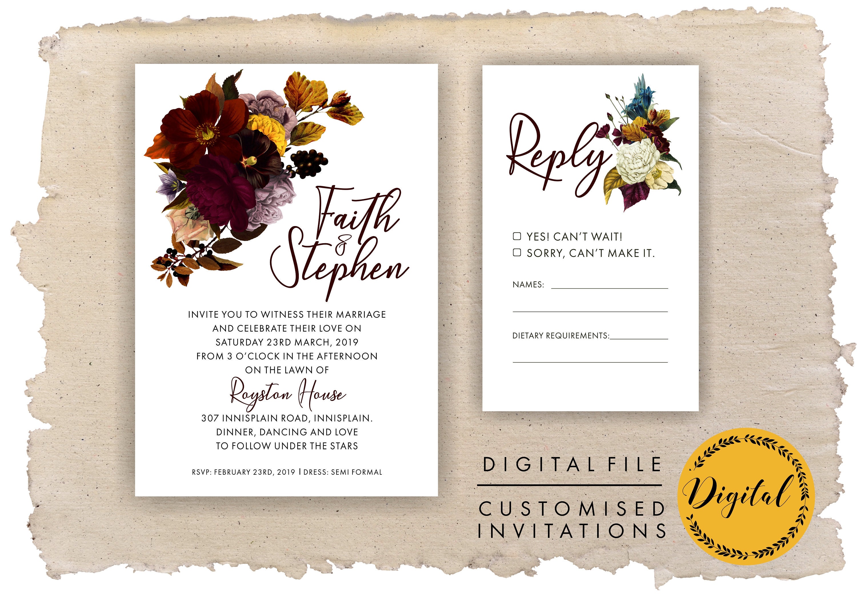 Winter Wedding Invitations Autumn Diy Printing Digital File
