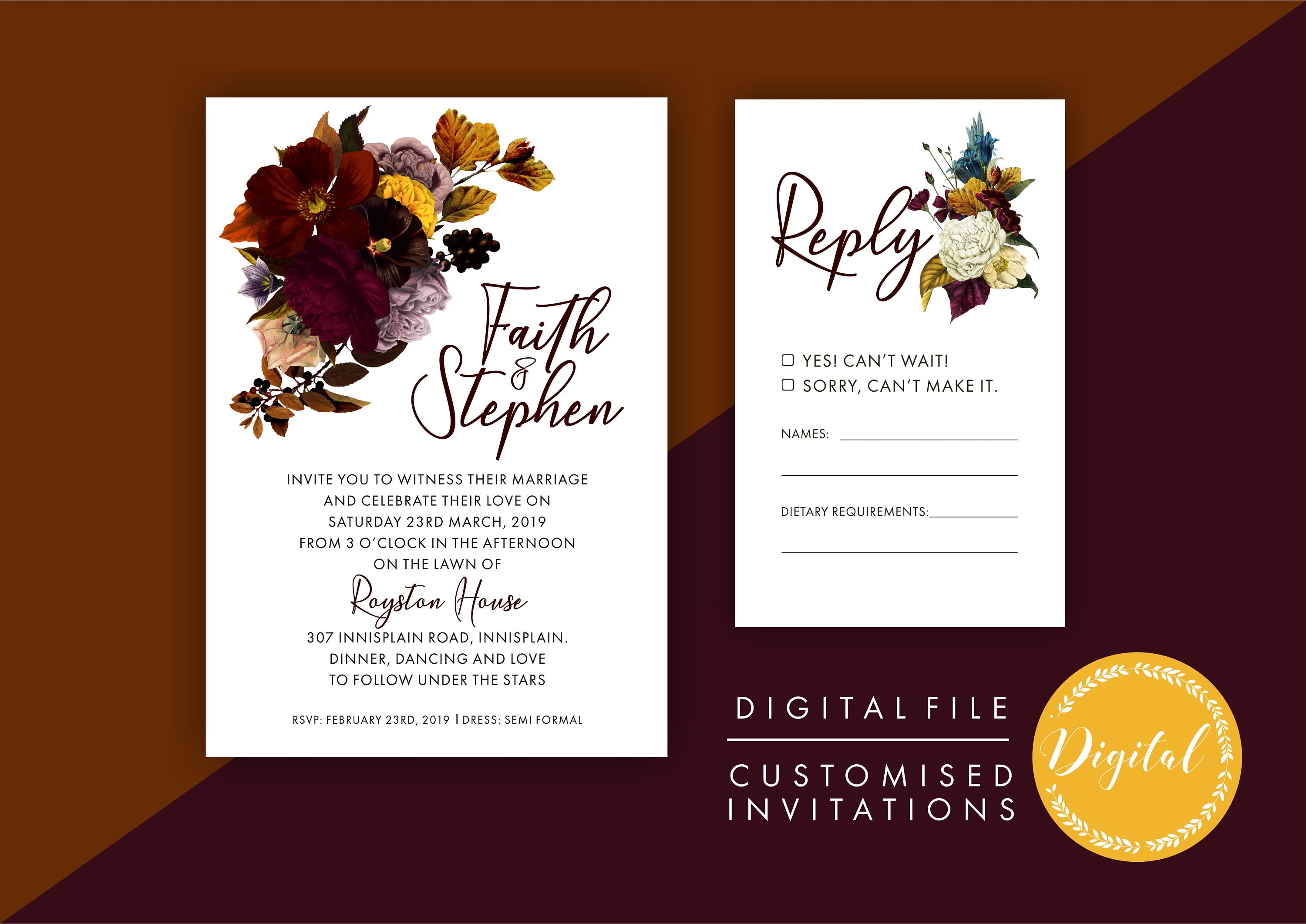 Winter Wedding Invitations Autumn Diy Printing Digital File