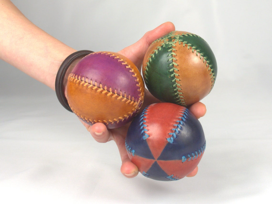 3 Handmade leather juggling balls of 2 colors for jugglers Etsy