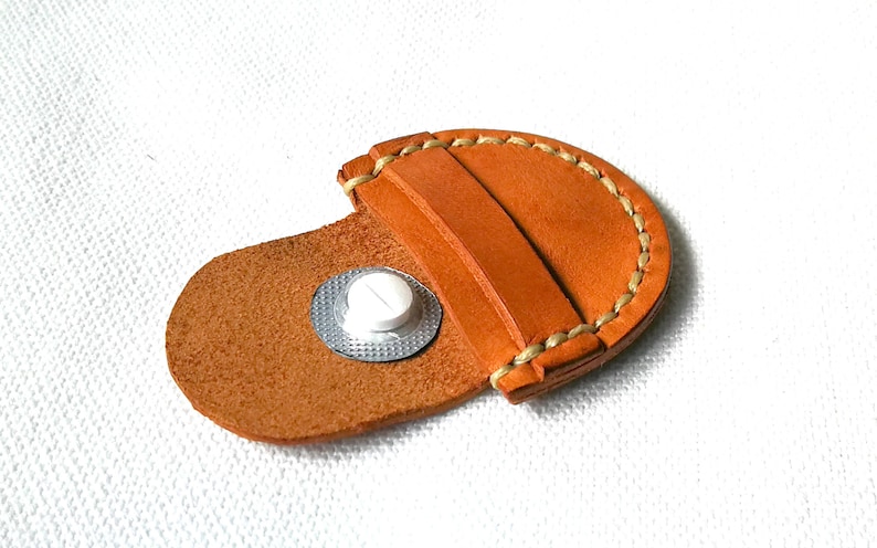 Leather pill box for your pocket, Pocket pill box, Small pill case for the pill of the heart, Tiny pill case, Emergency pill box. image 1