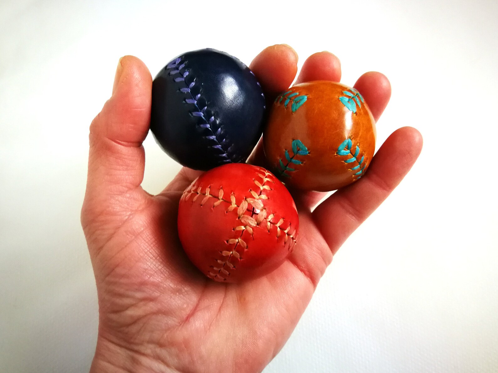 Set of Three Leather Juggling Balls 45mmapprox. Red Blue Etsy