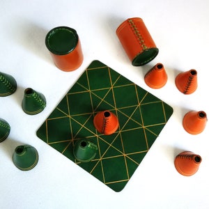 Pocket leather Tic tac toe for kids, Handmade Tic tac toe, Travel green and brown leather board game, Customizable Game image 8