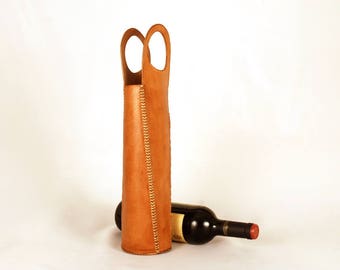 Botellero de cuero, Portavinos de cuero, Regalo para amantes del vino, Botellero hecho a mano, Estuche para Botella de Vino.