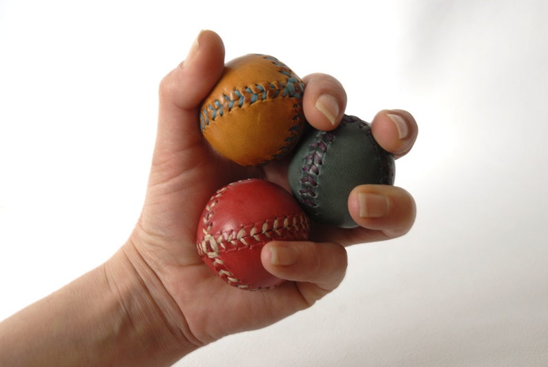 Set of Three Leather Juggling Balls 45mmapprox. Red Blue Etsy
