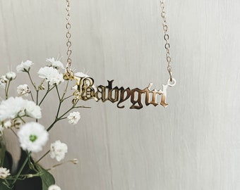 Babygirl Necklace, Gold Babygirl, Silver Babygirl, Gothic Font Jewellery, Gothic, Old English, Angel Babygirl Necklace Chain Choker Charm