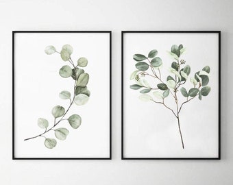 Set of Watercolor Eucalyptus Leaves Prints Collection Wall Art Homer Decor