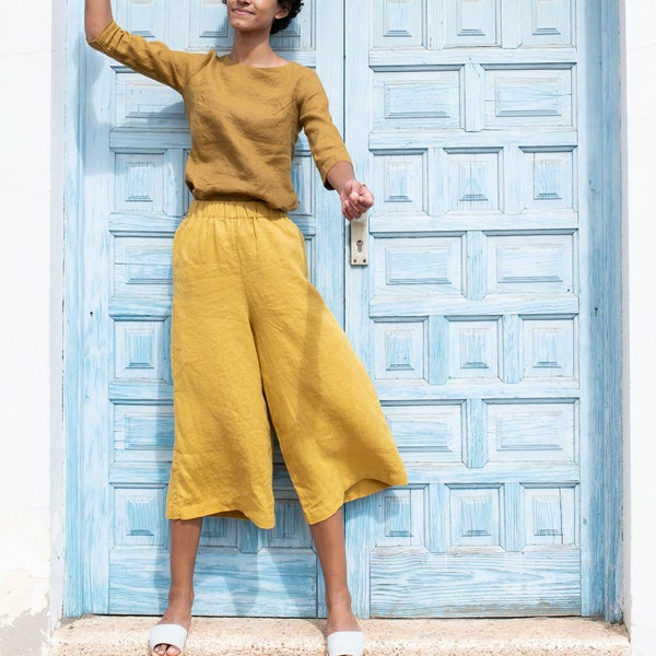 Linen pants "WELS" in MIDI Length / Wide Leg Midi pants / Skirt-Pants / linen pants for women