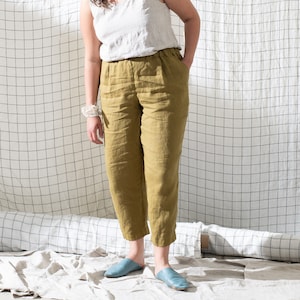 Linen pants cropped YAMBA / women linen trousers / linen pants women