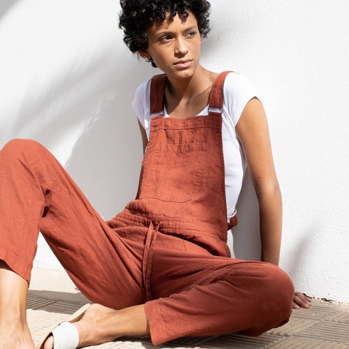 Loose Linen Jumpsuit / Charcoal Washed Linen Jumpsuit / Washed Etsy UK